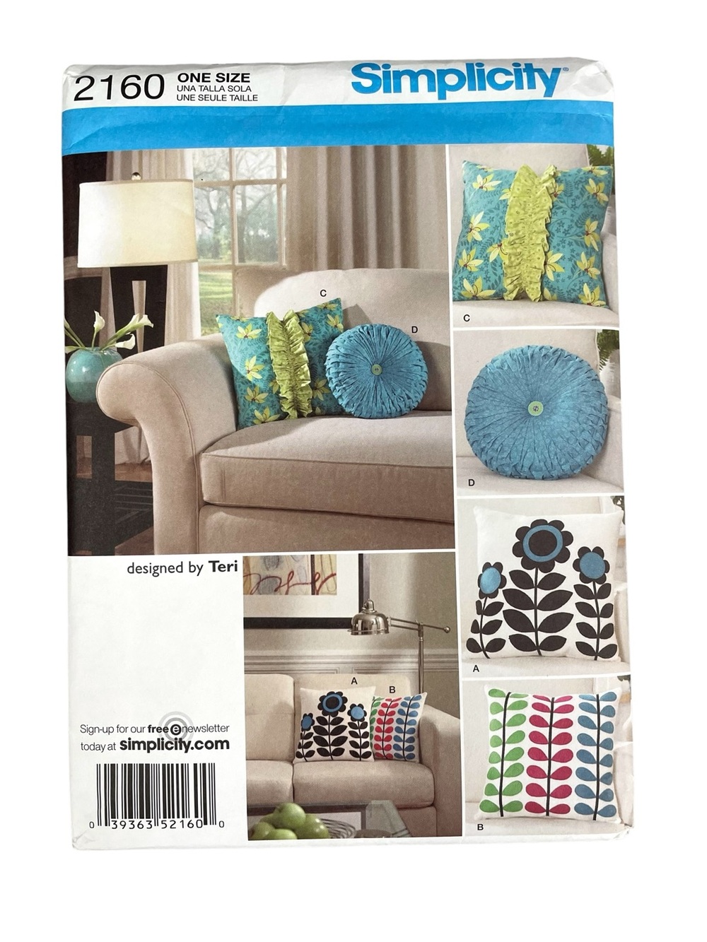 Simplicity Sewing Pattern 2160 Home Decor Decorative Pillows 4 Styles OS Uncut